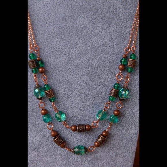 NEW Handmade - Aqua Green Glass and Copper Necklace - Picture 7 of 10
